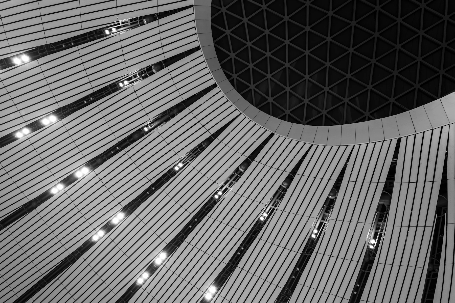 Sweeping geometric ceiling at Beijing Daxing International Airport